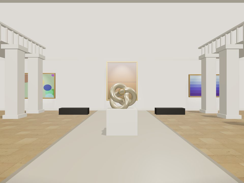 Espacio Atrio de InGallery: columnata, balconada y escultura central
